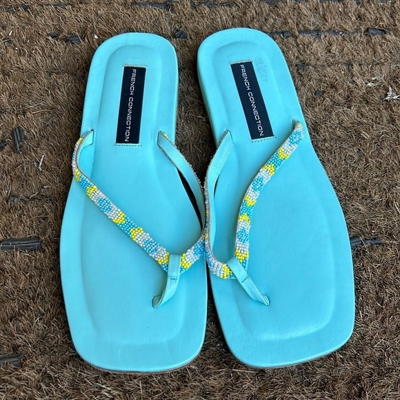 French Connection Beaded Leather Sandals Beach Spring Summer Bohemian Vibes 38 - Picture 1 of 5